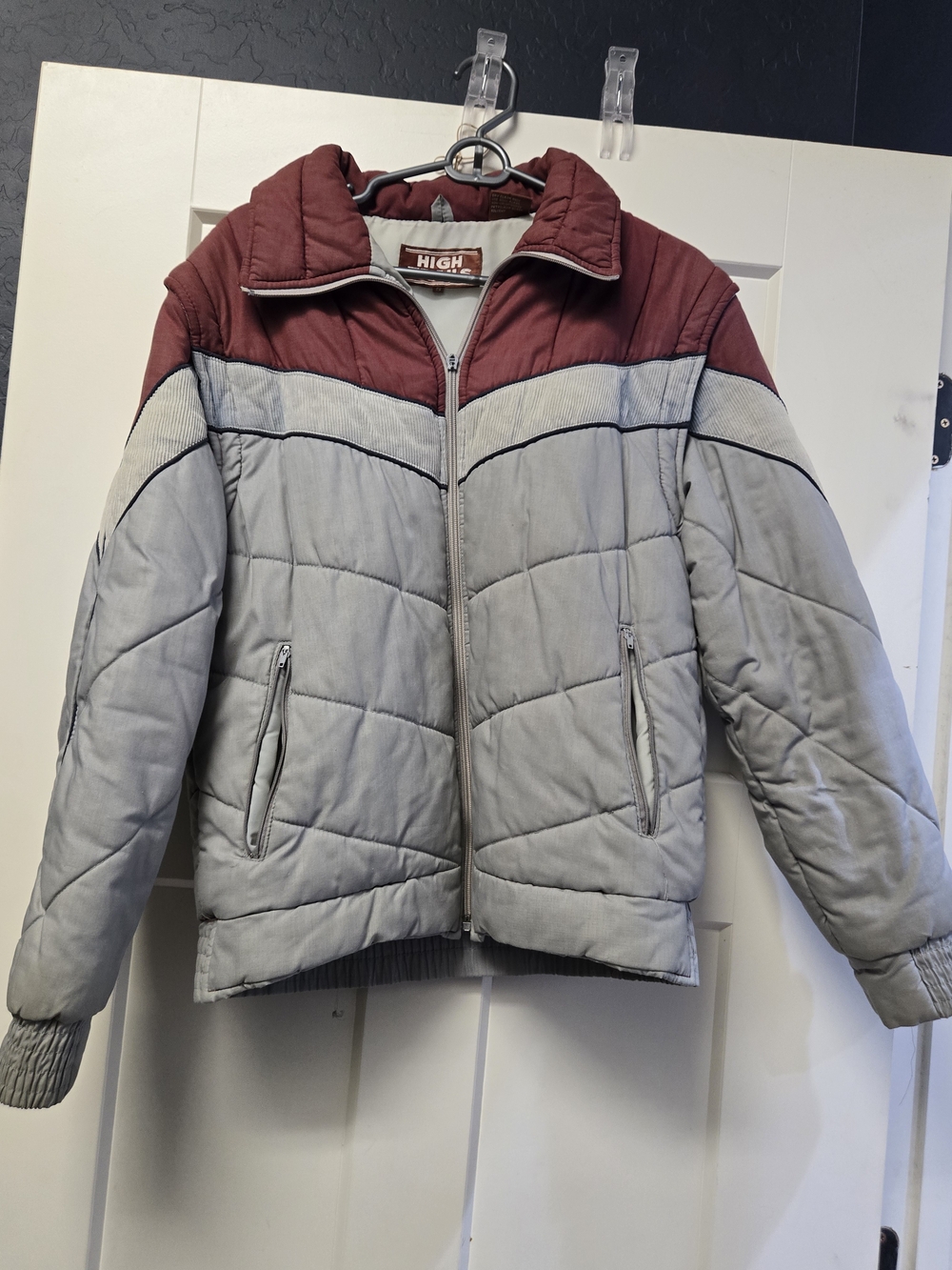Vtg High Men's Two-Tone Puffer Jacket - Gray & Burgundy